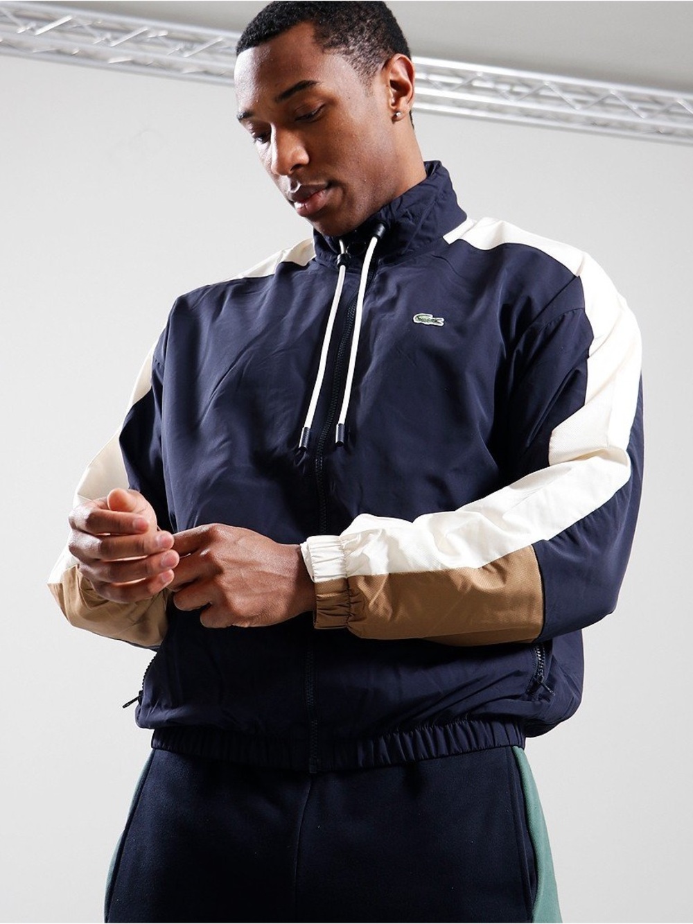 Lacoste Navy, Cream & Tan Colorblock Windbreaker Jacket